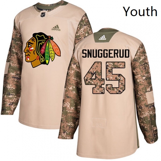 Youth Adidas Chicago Blackhawks 45 Luc Snuggerud Authentic Camo Veterans Day Practice NHL Jersey